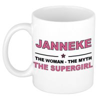 Naam cadeau mok/ beker Janneke The woman, The myth the supergirl 300 ml   -