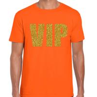 Verkleed glitter T-shirt voor heren - oranje - VIP - glitter goud - Koningsdag