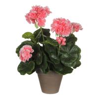 Mica Decorations Kunstplant - geranium - perzik - in pot - 34 cm
