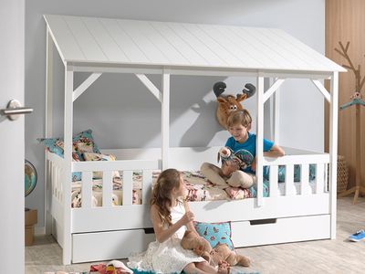Huisbed HORA met wit dak 90x200 cm met bedlade