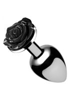 Black Rose Butt Plug - Large - Black