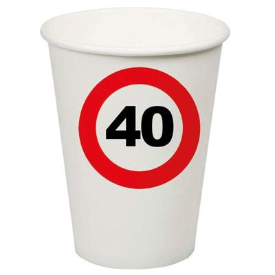 Verjaardagsfeest leeftijd bekertjes 40 jaar - 8x stuks - papier - thema leeftijd stopbord