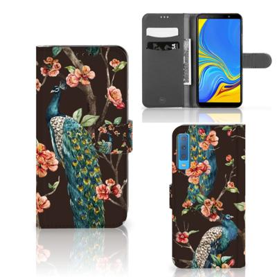 Samsung Galaxy A7 (2018) | Telefoonhoesje | Met pasjeshouder | Pauw met Bloemen