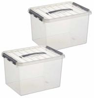 2x sunware q-line opberg box/opbergdoos - 22 liter - 40 x 30 x 26 cm - kunststof - transparant