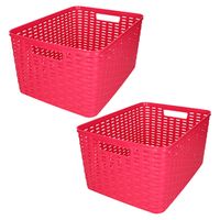 Plasticforte opbergmand/kastmandje - 2x - 18 liter - fuchsia roze - kunststof - 28 x 38 x 19 cm - Opbergbox