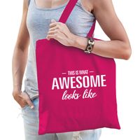 This is what awesome looks like cadeau tas roze voor geweldige dames - Feest Boodschappentassen
