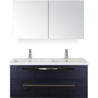 Seville Badmeubelset 120 cm - 2 Laden Black Oak - Wastafel Djazz Dubbel met Spiegelkast