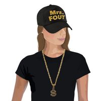 Mrs. FOUT baseballcap zwart/goud dames en een gouden dollarketting - thumbnail