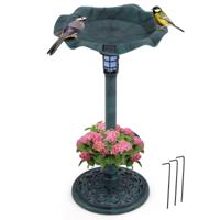 Retro Vogelbad met Solarverlichting Bloempot Vogelvoederhuis & Standaard Vogelvoederstation Groen