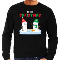 Merry Christmas sneeuwpoppen mijne is groter foute Kerstsweater / Kersttrui zwart voor heren - thumbnail