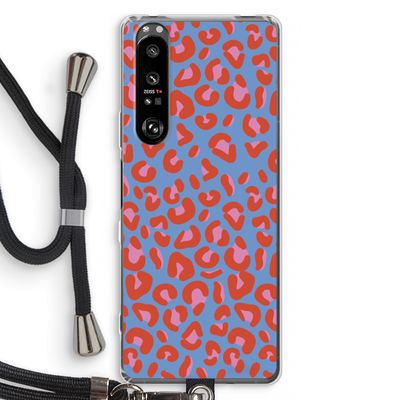 Leopard blue: Sony Xperia 1 III Transparant Hoesje met koord