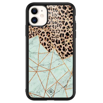 iPhone 11 glazen hardcase - Luipaard marmer mint