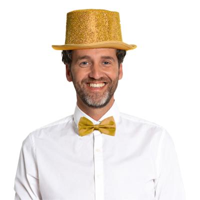 Carnaval verkleedset hoed en strik - goud - volwassenen/unisex - feestkleding accessoires