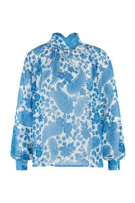 Izzie LS crepe blouse - off white/cobalt - 07174