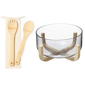 Secret de Gourmet Slakom/schaal met slacouvert - Glas/hout - D24 cm