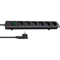 Brennenstuhl Comfort-Line Plus stekkerdoos met platte stekker 6-voudig zwart 2m H05VV-F 3G1,5 | Mtools