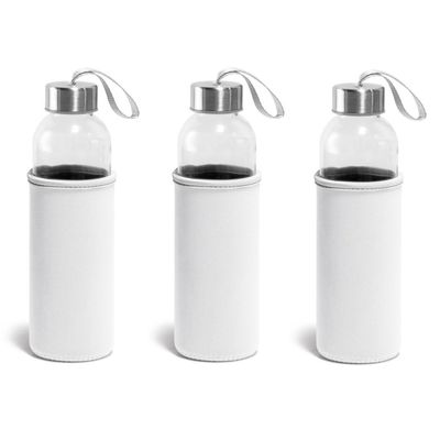 6x Glazen waterflessen/drinkflessen met witte soft shell hoes 520 ml