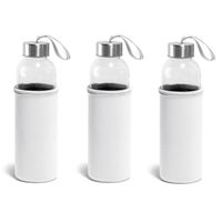 6x Glazen waterflessen/drinkflessen met witte soft shell hoes 520 ml 6x Glazen waterflessen/drinkflessen met witte soft shell hoes 520 ml