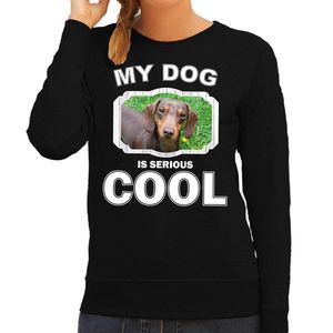 Teckel honden sweater / trui my dog is serious cool zwart voor dames