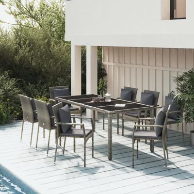 9-delige Tuinset met kussens poly rattan grijs