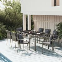 9-delige Tuinset met kussens poly rattan grijs
