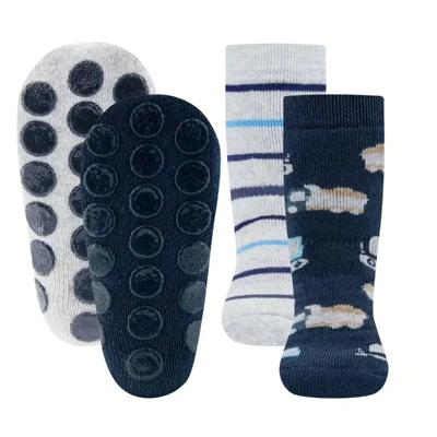 Ewers antislip sokken 2-pack Baustellenfahrzeuge Stahlblau Hellsilber-31-34