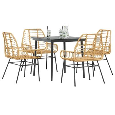 5-delige Tuinset poly rattan glas bruin