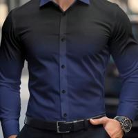 Bon&Bon Homme Men's Red Ombre Long Sleeve Shirt | Regular Fit Navy Blue / S