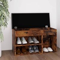 Schoenenbank met kussen 80x30x47 cm bewerkt hout gerookt eiken - thumbnail
