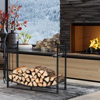 Haardhoutrek met 4-Delige Haardbestek-Set Brandhoutrek Metaal Haardhoutrek Haardaccessoires Haardgarnituur Zwart