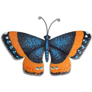 Pro Garden tuin wanddecoratie vlinder - metaal - oranje - 31 x 23 cm   -