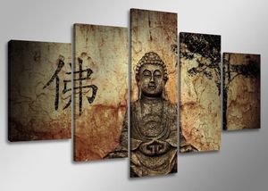 Schilderij - Boeddha, Bruin, 160X80cm, 5luik