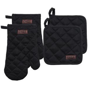 Luance Ovenwant set met pannenlap - 2x - zwart - katoen - 18 x 28 cm - chef - keukenbenodigdheden