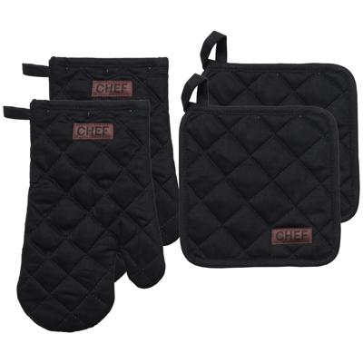 Luance Ovenwant set met pannenlap - 2x - zwart - katoen - 18 x 28 cm - chef - keukenbenodigdheden