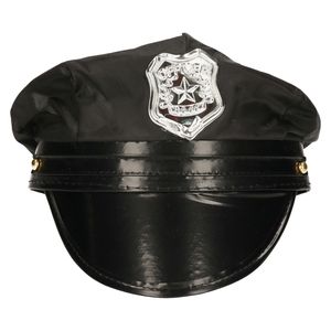 Guirca Carnaval verkleed Politie agent hoedje - zwart/zilver - voor kinderen - Politie thema   -