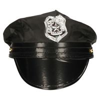 Guirca Carnaval verkleed Politie agent hoedje - zwart/zilver - voor kinderen - Politie thema   - - thumbnail