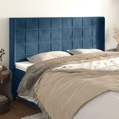 Hoofdbord met randen 183x16x118/128 cm fluweel donkerblauw