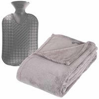 Fleece deken/plaid Lichtgrijs 130 x 180 cm en een warmwater kruik 2 liter - Plaids