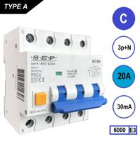 RCM4 Aardlekautomaat 3 polig+nul C20 30mA 6kA SEP