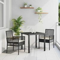 Tuinstoel met kussen 2 pcs Zwart 55 x 53 x 85 cm poly rattan