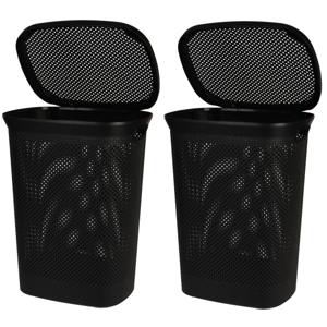 Bathroom Solutions Wasmand - Set van 2x stuks - zwart - 60 liter - 37 x 46 x 60 cm - met deksel