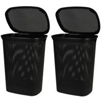 Bathroom Solutions Wasmand - Set van 2x stuks - zwart - 60 liter - 37 x 46 x 60 cm - met deksel