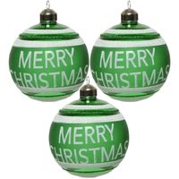 3x Groene glazen kerstballen Merry Christmas 8 cm