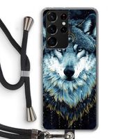 Darkness Wolf: Samsung Galaxy S21 Ultra Transparant Hoesje met koord
