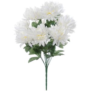 Kunstbloemen boeket crysanten met bladgroen - wit - H45 cm - Sierbloemen