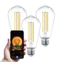 HOFTRONIC SMART Set van 3 Smart E27 LED Filament Lamp - 7 Watt 806 lumen - ST64 Helder - 1800-3000K - Dimbaar - Edison lamp