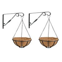 Set van 2x stuks Hanging baskets 30 cm met muurhaken - metaal - complete hangmand set