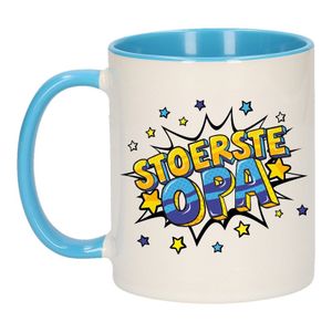 Stoerste opa cadeau mok / beker wit en blauw met sterren 300 ml   -