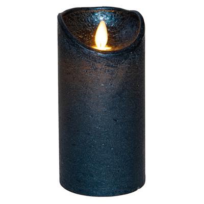 Led kaars/stompkaars - metallic blauw?- wax?- H15 x D7,5 cm - warm wit licht - bewegende vlam