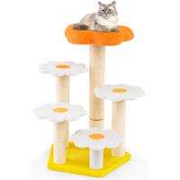 Schattige Bloemen Krabpaal Voor Binnenkatten Kattenboom met Knuffel-pluche Bovenkant Sisal Krabpaal Geel
